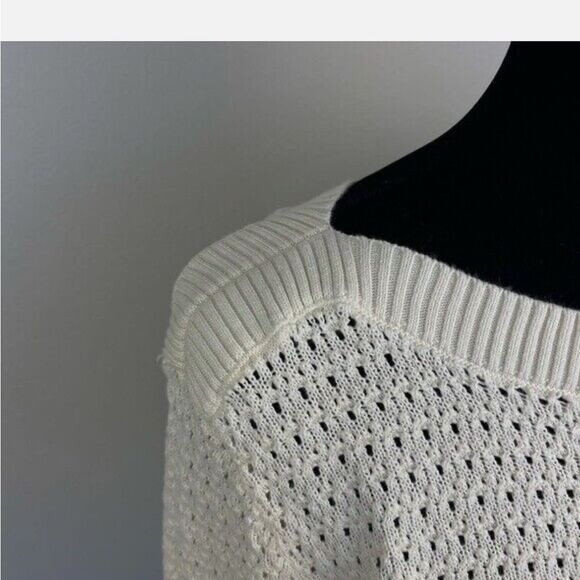 Tommy Hilfiger Ivory Open Knit Cotton 3/4 sleeve boat neck sweater size L. - Picture 2 of 7